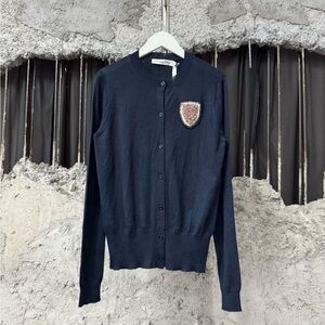 🚩steal authentic Dior Navy Crewneck Cardigan with Crest Patch